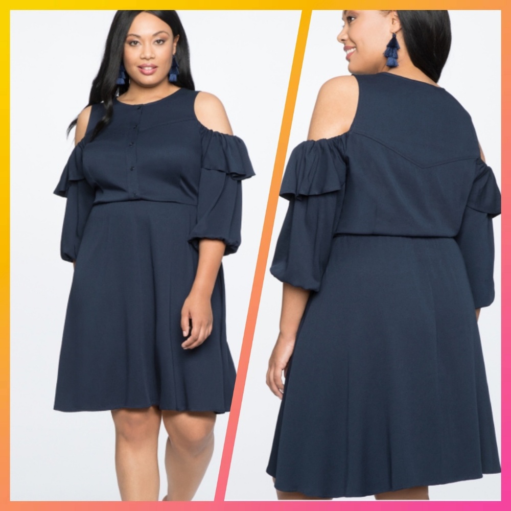 Eloquii Cold Shoulder Fit and Flare Dress